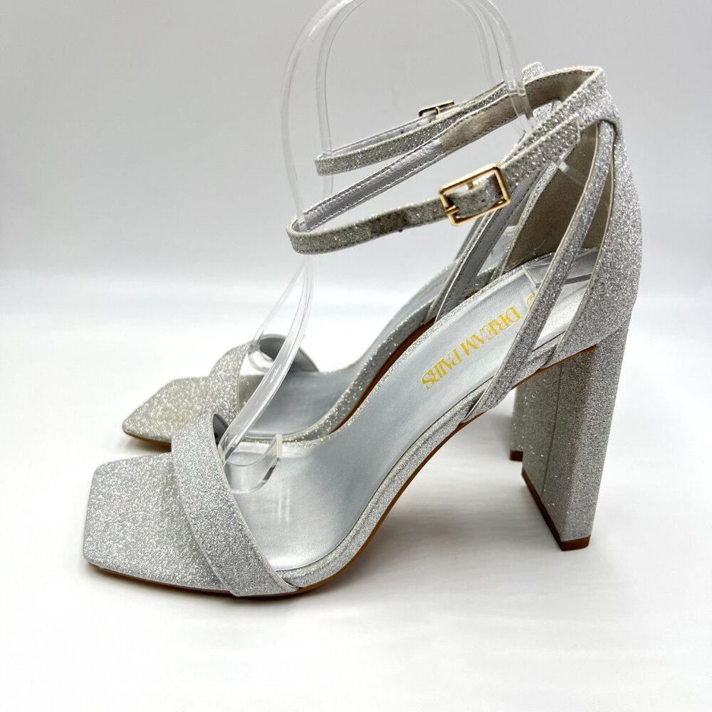 Dream Pairs Womens Size 8.5 Silver Glitter Dress Sandals Heels‎ Shoes - Picture 5 of 15